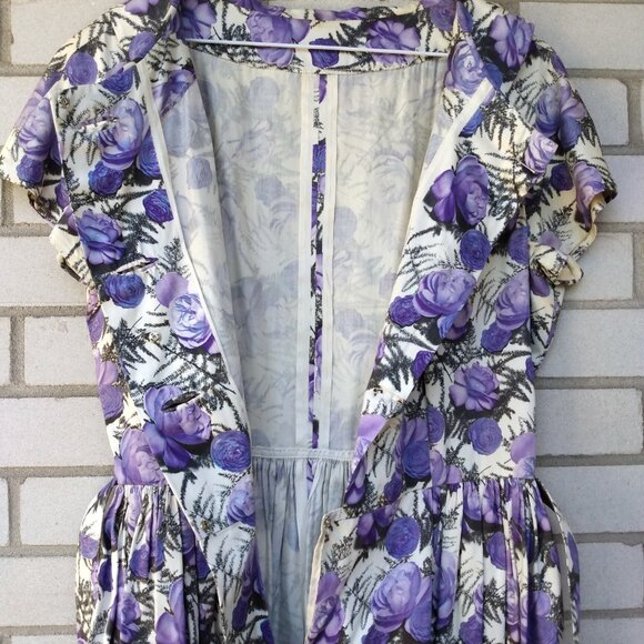 Vintage 50s Purple Rose Dress 42" Bust 28.5" Waist Rockabilly Tea Party 60s - Picture 13 of 16